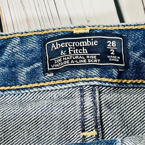 Abercrombie & Fitch Zoe Natural Hem Vintage A Line Denim Zip Up Skirt w/ Raw Hem - Picture 6 of 9